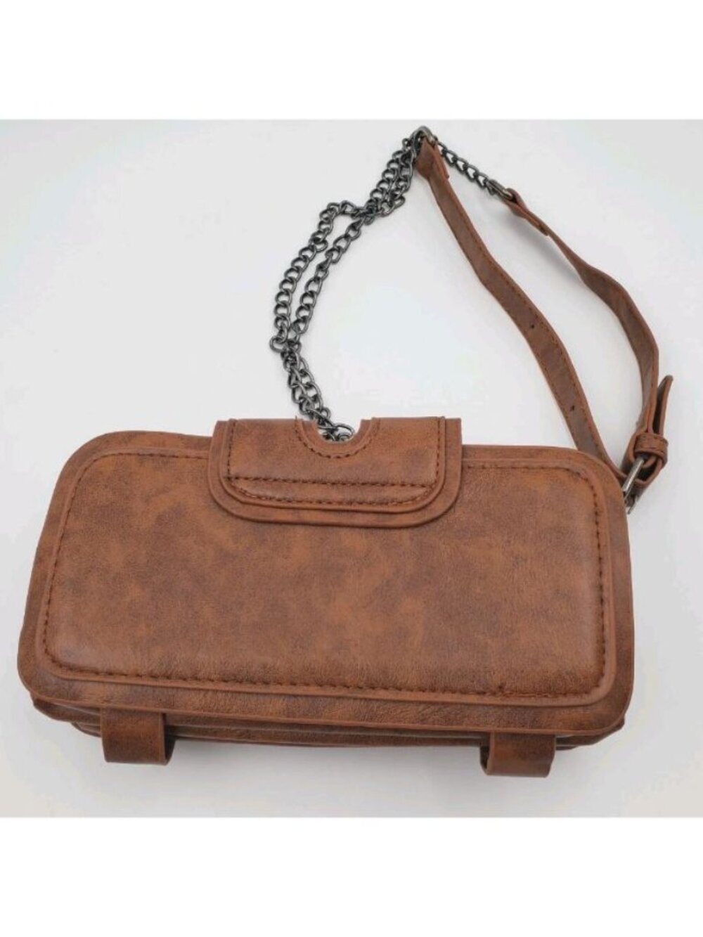 Brown Small Crossbody Wallet Bag, Zip Closure, Studded Hardware, Inner Pockets - Picture 2 of 8
